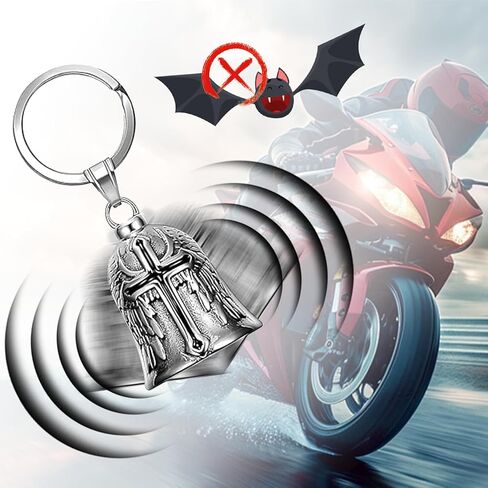 Motorcycle Bell Guardian Angel Set for Men and Women, 4PCS Guardian Bell Motorcycle with Skull Angel Wings Cross Charms, Keychain Ring & Mount Bracket, Gifts for Motorcyclists in Kuwait