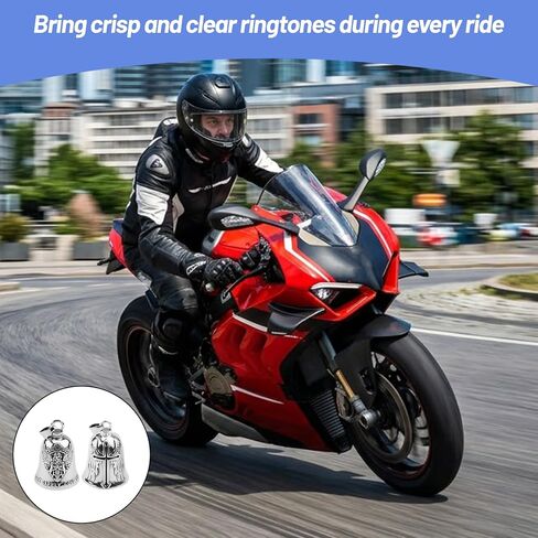 Motorcycle Bell Guardian Angel Set for Men and Women, 4PCS Guardian Bell Motorcycle with Skull Angel Wings Cross Charms, Keychain Ring & Mount Bracket, Gifts for Motorcyclists in Kuwait