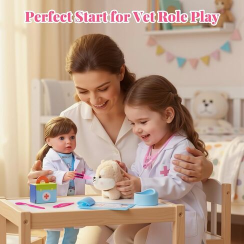 BABESIDE American Realistic Baby Doll Girl - 16-Inch Vet Play Set Dolls with Long Brown Ponytail Complete Toy Accessories for 5+ 6 7 8 9 10 11 12 Years Girl Birthday Gifts, Pretend Play, Christmas in Saudi Arabia