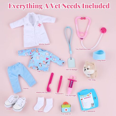 BABESIDE American Realistic Baby Doll Girl - 16-Inch Vet Play Set Dolls with Long Brown Ponytail Complete Toy Accessories for 5+ 6 7 8 9 10 11 12 Years Girl Birthday Gifts, Pretend Play, Christmas in Saudi Arabia