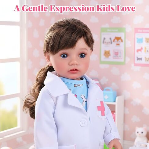 BABESIDE American Realistic Baby Doll Girl - 16-Inch Vet Play Set Dolls with Long Brown Ponytail Complete Toy Accessories for 5+ 6 7 8 9 10 11 12 Years Girl Birthday Gifts, Pretend Play, Christmas in Saudi Arabia