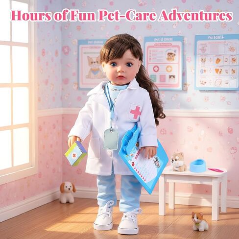 BABESIDE American Realistic Baby Doll Girl - 16-Inch Vet Play Set Dolls with Long Brown Ponytail Complete Toy Accessories for 5+ 6 7 8 9 10 11 12 Years Girl Birthday Gifts, Pretend Play, Christmas in Saudi Arabia