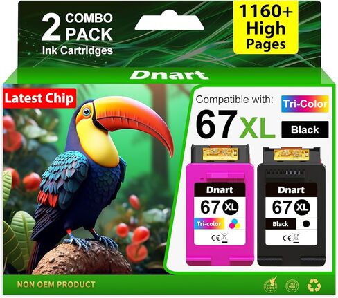 67XL Ink Cartridges Black/Color Combo Pack Compatible for HP Ink 67 XL 67XL HP67 XL HP67XL Work with HP DeskJet 2855e 2800e 2852e 2827e Printer Ink (1 Black, 1 Color) in Saudi Arabia