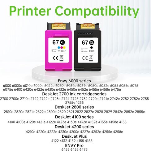 67XL Ink Cartridges Black/Color Combo Pack Compatible for HP Ink 67 XL 67XL HP67 XL HP67XL Work with HP DeskJet 2855e 2800e 2852e 2827e Printer Ink (1 Black, 1 Color) in Saudi Arabia