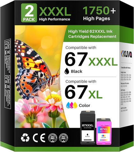 Kuva 67XL Ink Cartridge Black/Color Combo Pack 67XXXL Replacement for Ink 67 67xl Printer Ink Works for HP DeskJet 4100e 4155e 4227e 4255e 4258e Printer Envy 6000 6055e 6455e 6055 (Black, Tri-Color) in Saudi Arabia