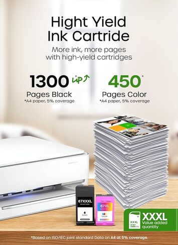 Kuva 67XL Ink Cartridge Black/Color Combo Pack 67XXXL Replacement for Ink 67 67xl Printer Ink Works for HP DeskJet 4100e 4155e 4227e 4255e 4258e Printer Envy 6000 6055e 6455e 6055 (Black, Tri-Color) in Saudi Arabia