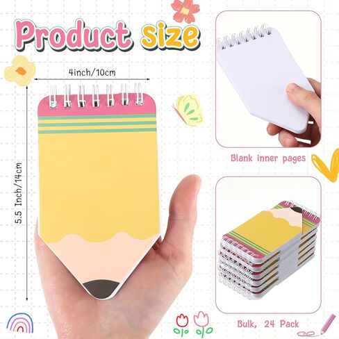Resurhang 24 Pcs Back to School Mini Notebooks Bulk Small Pocket Spiral Notebook Pencil Shape 50 Pages Cute Tiny Notepads Memo Pads for Office Teacher Students Graduation Gifts Classroom Prizes in Kuwait
