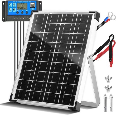 20W 12V/24V Solar Panel Kit, Monocrystalline Solar Battery Trickle Charger Maintainer +10A PWM Charge Controller + Adjustable Mount Bracket for Car, RV, Boat, Motorcycle, Off-Grid System in Saudi Arabia