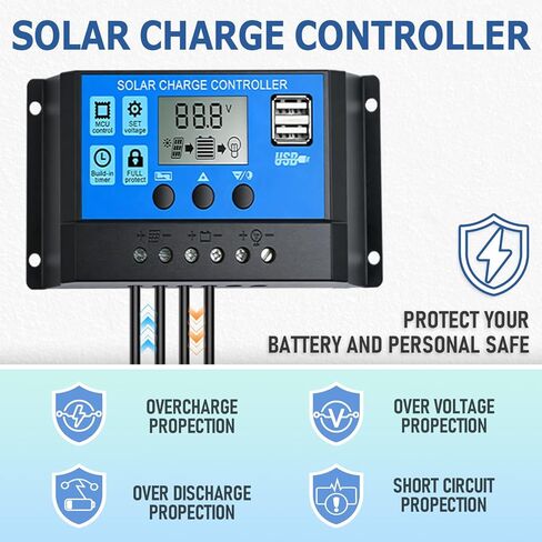 20W 12V/24V Solar Panel Kit, Monocrystalline Solar Battery Trickle Charger Maintainer +10A PWM Charge Controller + Adjustable Mount Bracket for Car, RV, Boat, Motorcycle, Off-Grid System in Saudi Arabia