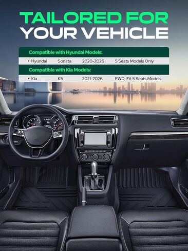 سجادات أرضية YHTAUTO وسجادة شحن متوافقة مع Kia K5 2021-2026 (FWD) وHyundai Sonata 2020-2026 (5 مقاعد)، وبطانات أرضية TPE تناسب جميع الأحوال الجوية، الصف الأول والثاني وسجادة صندوق السيارة، مجموعة من 4 in Kuwait