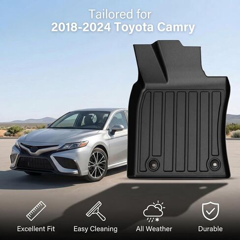 Floor Mats for Toyota Camry 2018-2024, All Weather Custom Fit Anti-Slip TPE Rubber Floor Mats Set, Toyota Camry Automotive Accessories, Rugged Camry Car Liners, 1st & 2nd Row Mat, Black in Saudi Arabia