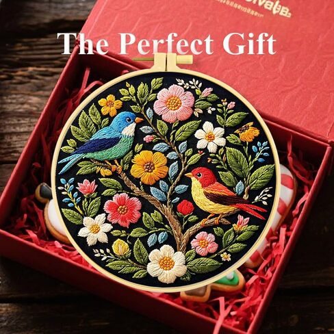 Zhenqing Floral Tree with Birds Embroidery Kit for Beginners, Pre-Printed 29x29cm Cotton Fabric with 20cm Hoop, Colorful Spring Garden Design (C0239) in Saudi Arabia