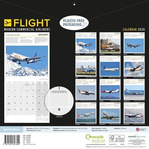 Carousel Calendars, Flight Modern Commercial Airliners 2026 Wall Calendar in Kuwait