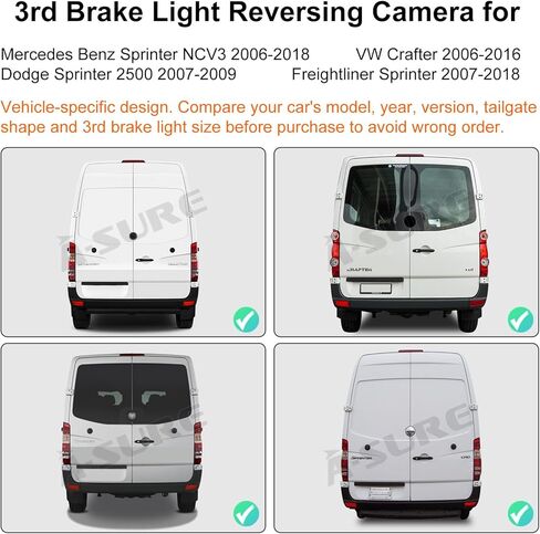 ASURE 3rd Third Brake Light Backup Camera for Mercedes Sprinter NCV3 2006-2018 - 1080P HD Rear View Camera, 170° Wide Angle Night Vision IP67 for VW Crafter Dodge Freightliner Sprinter in Kuwait
