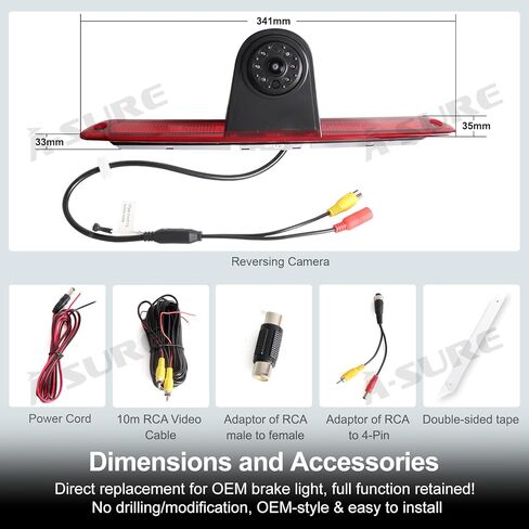 ASURE 3rd Third Brake Light Backup Camera for Mercedes Sprinter NCV3 2006-2018 - 1080P HD Rear View Camera, 170° Wide Angle Night Vision IP67 for VW Crafter Dodge Freightliner Sprinter in Kuwait