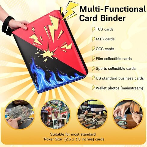 Card Binder 9 Pocket, 1080 Cards Trading Card Binder with 60 Removable Sleeves, Portable Card Binder with Zipper Suitable for TCG, CCG, Sports Cards, Card Sleeves Made of Premium PP Material for Gift in Saudi Arabia