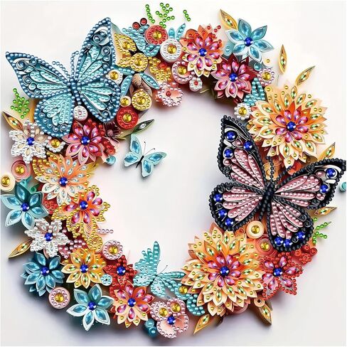 SJUTOUCI Butterfly Flower Diamond Art Kits for Adults, 5D Special Shape Diamond Painting for Beginners, Crystal Rhinestones Dots Bead Art for Home Wall Decor Gift 12×12 inch in Kuwait