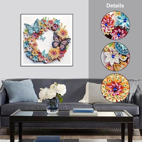 SJUTOUCI Butterfly Flower Diamond Art Kits for Adults, 5D Special Shape Diamond Painting for Beginners, Crystal Rhinestones Dots Bead Art for Home Wall Decor Gift 12×12 inch in Kuwait