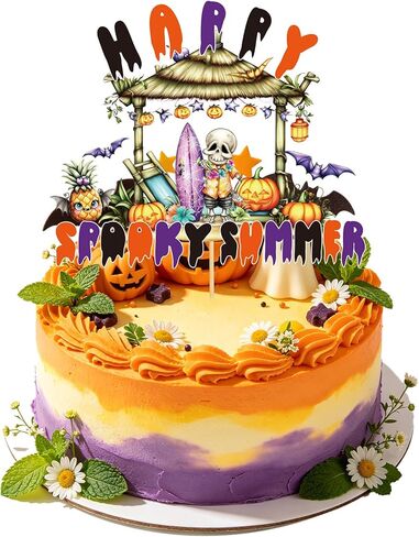 Happy Summer Wen Party Decorations, Summer Halloween Glitter Cake Toppers Decorations, Halloween in Cake Picks Decor for Hawaii Themed Hallows' Eve Ghost Supplies in Saudi Arabia