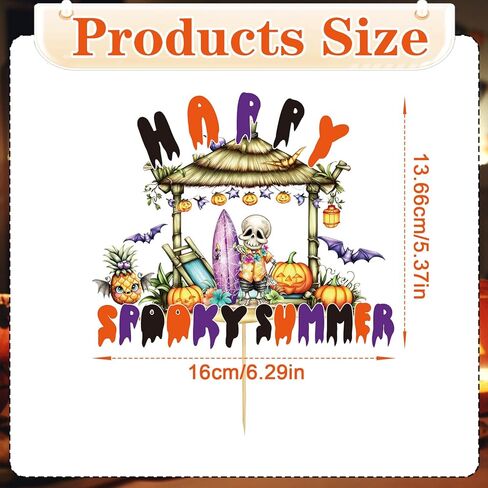 Happy Summer Wen Party Decorations, Summer Halloween Glitter Cake Toppers Decorations, Halloween in Cake Picks Decor for Hawaii Themed Hallows' Eve Ghost Supplies in Saudi Arabia