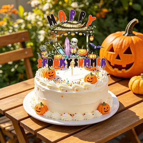 Happy Summer Wen Party Decorations, Summer Halloween Glitter Cake Toppers Decorations, Halloween in Cake Picks Decor for Hawaii Themed Hallows' Eve Ghost Supplies in Saudi Arabia