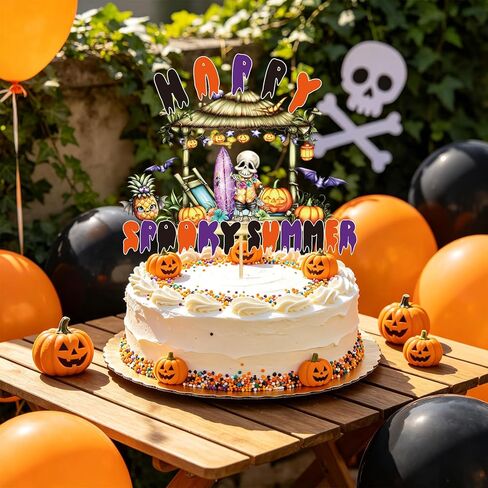 Happy Summer Wen Party Decorations, Summer Halloween Glitter Cake Toppers Decorations, Halloween in Cake Picks Decor for Hawaii Themed Hallows' Eve Ghost Supplies in Saudi Arabia