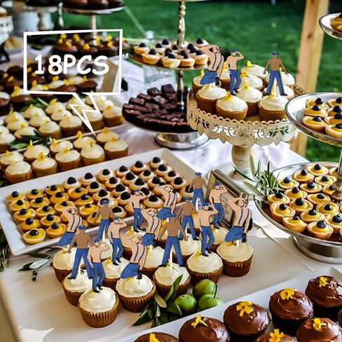 18pcs Glitter Dessert Cupcake Topper Gym Fitness Weight Lifting Sports Muscle Men Theme Decor Supplies Men Boys Happy Birthday Anniversary Party Decorations in Kuwait
