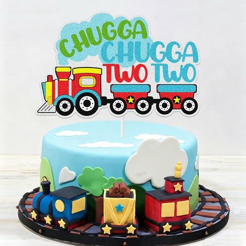 Chugga Chugga Two Two Cake Topper, Train 2nd Theme Birthday Cake Decorations, Steam Train Two Years Old Chugga Two Birthday Party Decoration Supplies for Boys Girls in Saudi Arabia