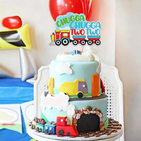 Chugga Chugga Two Two Cake Topper, Train 2nd Theme Birthday Cake Decorations, Steam Train Two Years Old Chugga Two Birthday Party Decoration Supplies for Boys Girls in Saudi Arabia