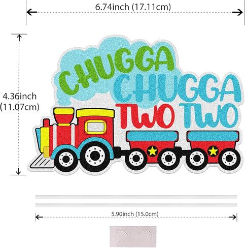 Chugga Chugga Two Two Cake Topper, Train 2nd Theme Birthday Cake Decorations, Steam Train Two Years Old Chugga Two Birthday Party Decoration Supplies for Boys Girls in Saudi Arabia