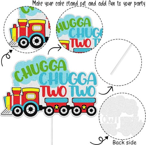 Chugga Chugga Two Two Cake Topper, Train 2nd Theme Birthday Cake Decorations, Steam Train Two Years Old Chugga Two Birthday Party Decoration Supplies for Boys Girls in Saudi Arabia