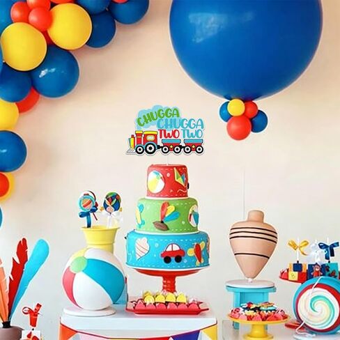 Chugga Chugga Two Two Cake Topper, Train 2nd Theme Birthday Cake Decorations, Steam Train Two Years Old Chugga Two Birthday Party Decoration Supplies for Boys Girls in Saudi Arabia
