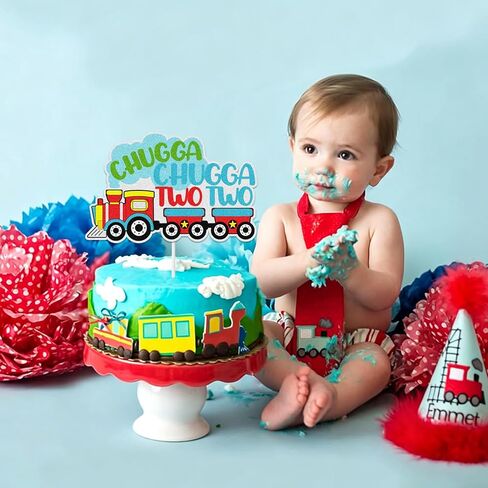 Chugga Chugga Two Two Cake Topper, Train 2nd Theme Birthday Cake Decorations, Steam Train Two Years Old Chugga Two Birthday Party Decoration Supplies for Boys Girls in Saudi Arabia