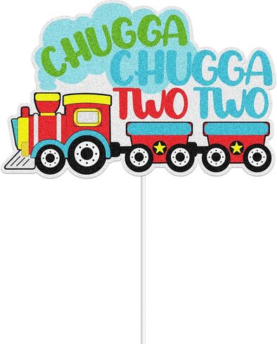 Chugga Chugga Two Two Cake Topper, Train 2nd Theme Birthday Cake Decorations, Steam Train Two Years Old Chugga Two Birthday Party Decoration Supplies for Boys Girls in Saudi Arabia