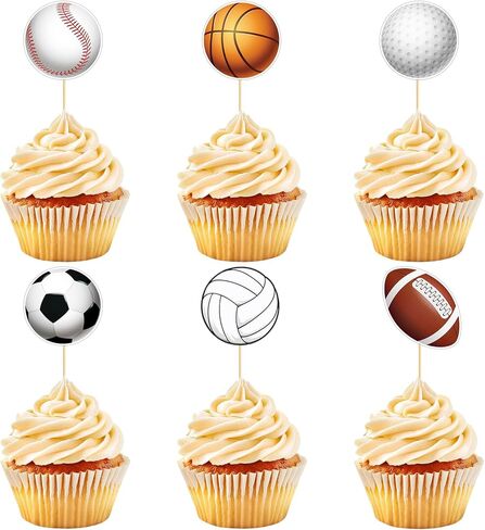 48 Pcs Soccer Cupcake Toppers Soccer Ball Cake Toppers Sport Birthday Party Decorations for Sport Ball Birthday Baby Shower Game Day Party Supplies in Kuwait