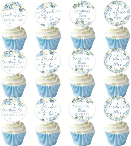 36Pcs Blue Bow Hydrangea Cupcake Toppers Something Blue Before I Do Decorations Vintage Floral Decor Double-Sided Printing for Women Bridal Shower Bachelorette Wedding Engagement Party Supplies in Saudi Arabia