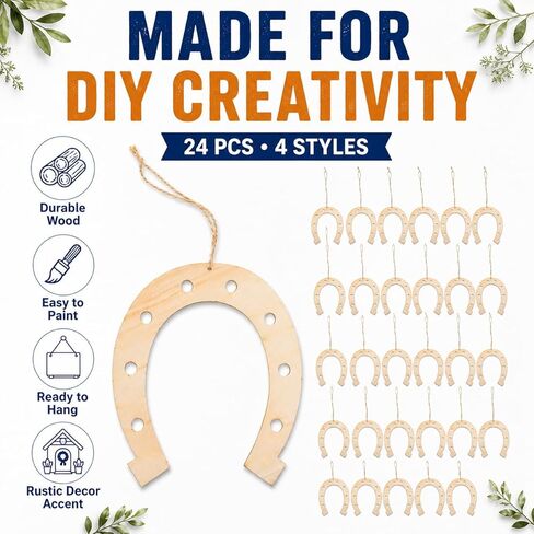 IMIKEYA 24Pcs Unfinished Wood Horseshoe Cutouts Crafts Blank Wooden Horse Shoe Ornament for Decoration Wedding Party Birthday DIY Supplies in Kuwait