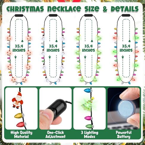 Traplace Christmas Party Favors, Christmas Light Necklace, Xmas Accessories Colorful Bulbs, 3 Modes Light Up Necklace Santa Claus Xmas Trees Snowmen Adults Supplies Decor in Saudi Arabia