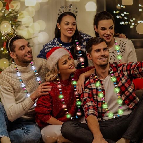 Traplace Christmas Party Favors, Christmas Light Necklace, Xmas Accessories Colorful Bulbs, 3 Modes Light Up Necklace Santa Claus Xmas Trees Snowmen Adults Supplies Decor in Saudi Arabia