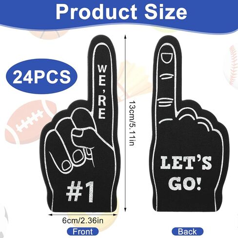 Mini Foam Finger, 24 Pcs Black Mini Foam Finger Party Favors, Sports Themed Party Supplies For Baseball Hockey Football Basketball Events, Team Gifts in Saudi Arabia