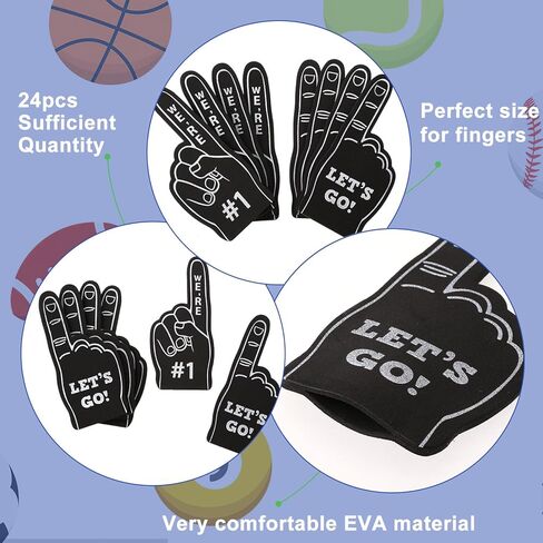 Mini Foam Finger, 24 Pcs Black Mini Foam Finger Party Favors, Sports Themed Party Supplies For Baseball Hockey Football Basketball Events, Team Gifts in Saudi Arabia