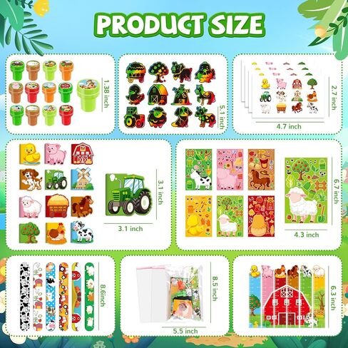 BenLouis 192 Pcs Farm Animal Party Favors Barnyard Animal School Stationery Bulk for Kids Classroom Barn Birthday Gift Candy Goodie Bag Fillers Farmhouse Decor Pinata Prize Activity Supplies in Kuwait