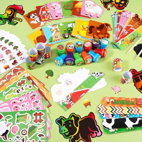 BenLouis 192 Pcs Farm Animal Party Favors Barnyard Animal School Stationery Bulk for Kids Classroom Barn Birthday Gift Candy Goodie Bag Fillers Farmhouse Decor Pinata Prize Activity Supplies in Kuwait