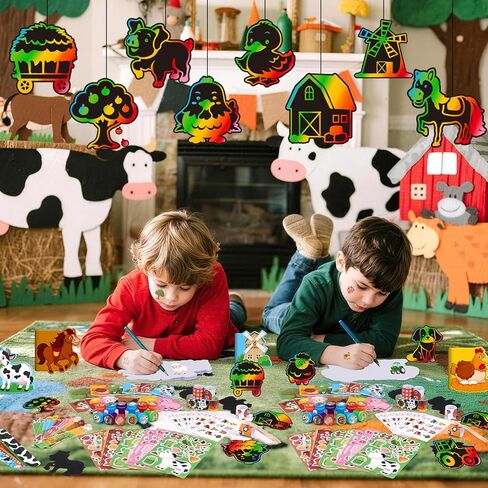 BenLouis 192 Pcs Farm Animal Party Favors Barnyard Animal School Stationery Bulk for Kids Classroom Barn Birthday Gift Candy Goodie Bag Fillers Farmhouse Decor Pinata Prize Activity Supplies in Kuwait