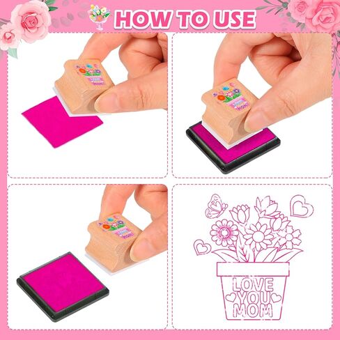 HOWAF 12pcs Mother's Day Wooden Stamps, Happy Mother's Day Rubber Stamps for Crafting, Best Mom Craft Inking Stamp Pads Set for Crafting and DIY Scrapbooking Card Making Hand Book in Kuwait