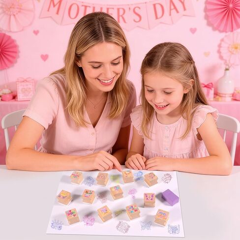 HOWAF 12pcs Mother's Day Wooden Stamps, Happy Mother's Day Rubber Stamps for Crafting, Best Mom Craft Inking Stamp Pads Set for Crafting and DIY Scrapbooking Card Making Hand Book in Kuwait