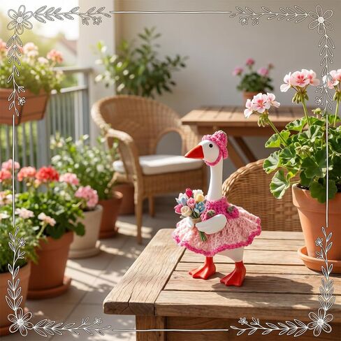 Handmade Crochet Desk Goose Outfits 7 Inch, Pink Strawberry Puffy Dress and Hat for Mini Magnetic Porch Goose Statue, Cute Knitting Geese Decor Accessories for Summer, Birthday, Easter in Saudi Arabia