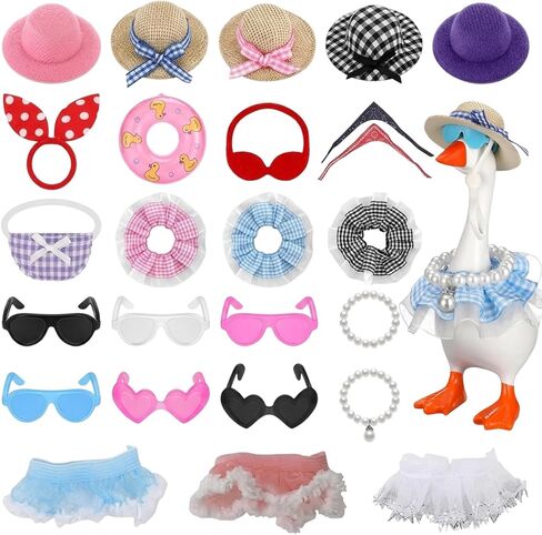7 Inch Desk Goose Outfits, 25 PCS Desk Goose Accessories for Seasonal Decoration Rotation, Includes Hats Hairband Glasses Dresses Necklaces Scarves Swim Ring, Holiday Party Atmosphere Creation in Saudi Arabia