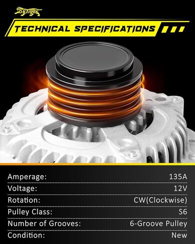 Oktiger 3.5L Alternator for Honda Accord Exl Touring 2013 2014 2015 2016 2017 Only for Automatic Tranmission, for Acura Rdx Base 2016-2018, V6 12V 135Amp CW 6-Groove Pulley OE 31100-5G0-A02, 11670N | Precision CNC castings + die-cast aluminum housing, Pur in Saudi Arabia