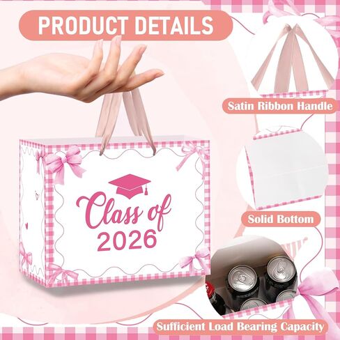 ONANNA 2026 Graduation Gift Bag with Tissue Paper and Card with Envolope for Women Girls Pink Bow Coquette Grad Gifts Wrapping Bag for Her, Girly Class of 2026 Graduation Party Supplies in Saudi Arabia